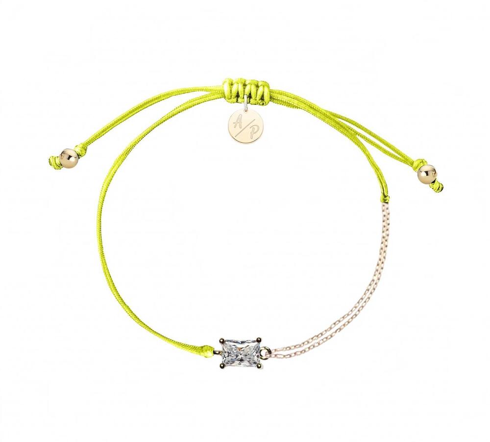 NEW ADRIANA PAPPAS women's cz emerald cut bracelet on colored cord in neon yello